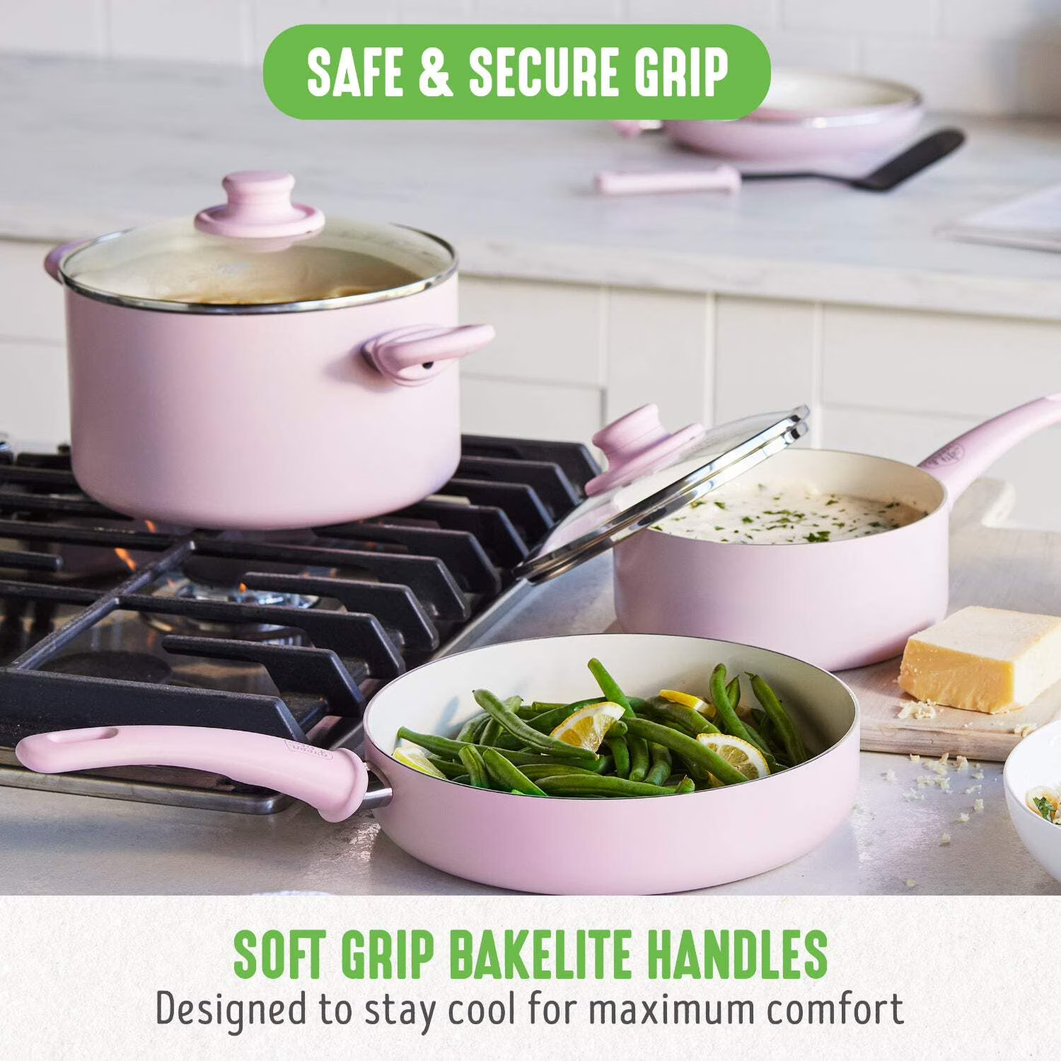 GreenLife 18-Piece Soft Grip Toxin-Free Healthy Ceramic Non-Stick Cookware Set