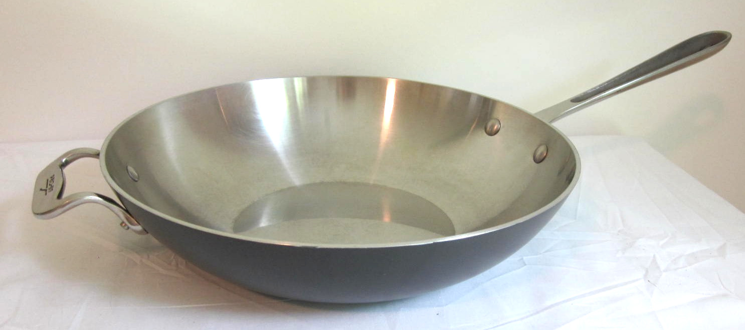 All Clad LTD 12 Stainless Steel Stir Fry Wok Pan Flat Bottom Beautiful Condition