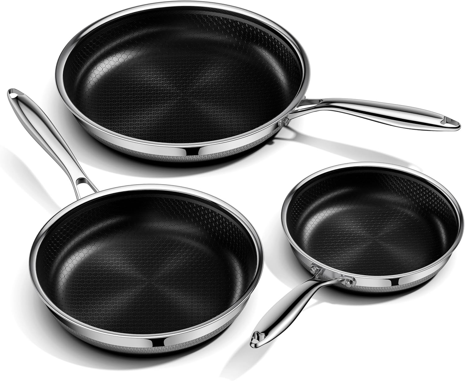 Versatile Nonstick Tri-Ply Stainless Steel Frying Pan Set – 3 Sizes!