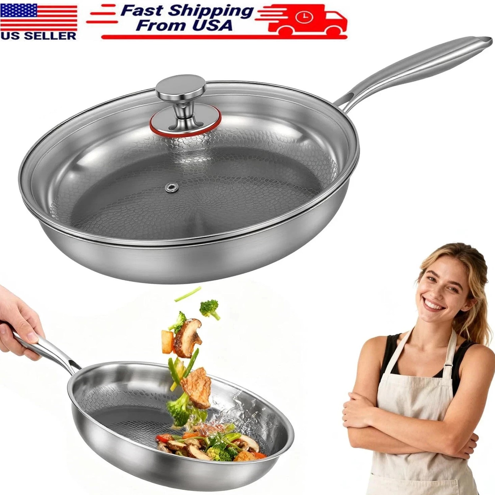 10.2In Titanium Hammered Pan Pro Frying Pan for Cooking, Titanium Pan with Lid