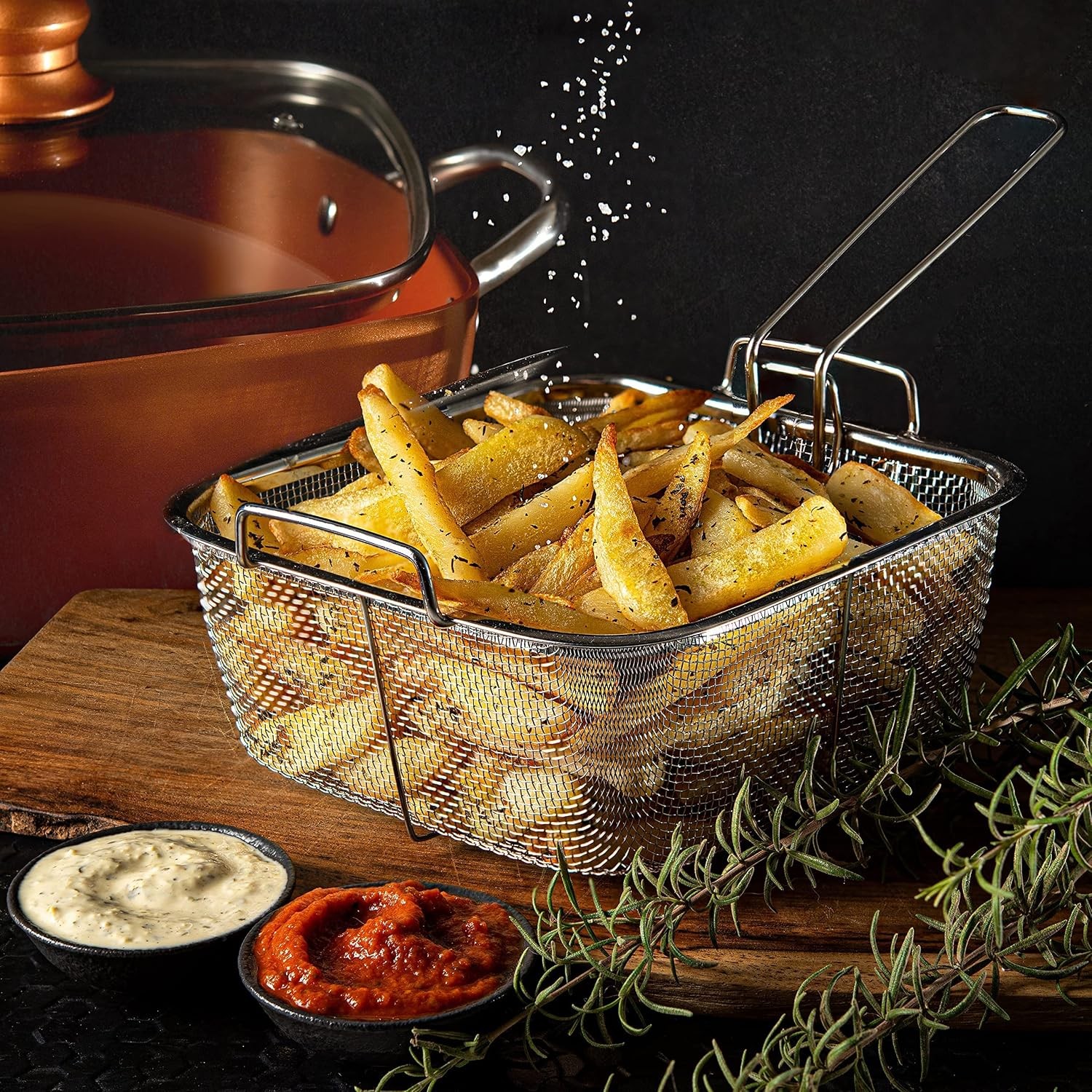 6 Pcs Copper Chef Cookware Non Stick Deep Frying Pan 9.5″ x 3.5″ Fry Basket
