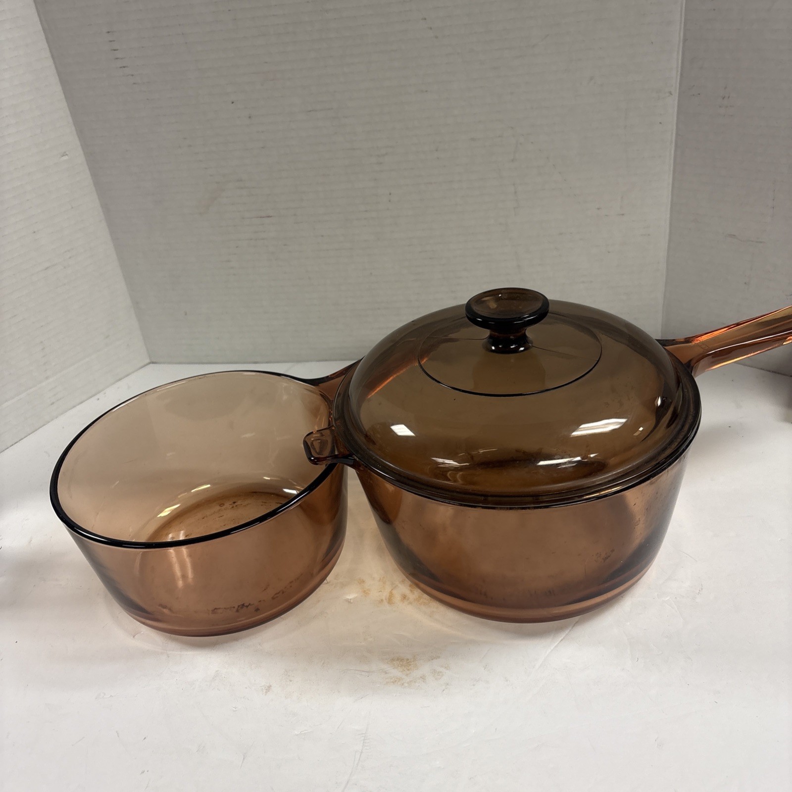 VTG Corning Vision Ware 1.5 And 2.5 Liter Amber Sauce Saute Pans