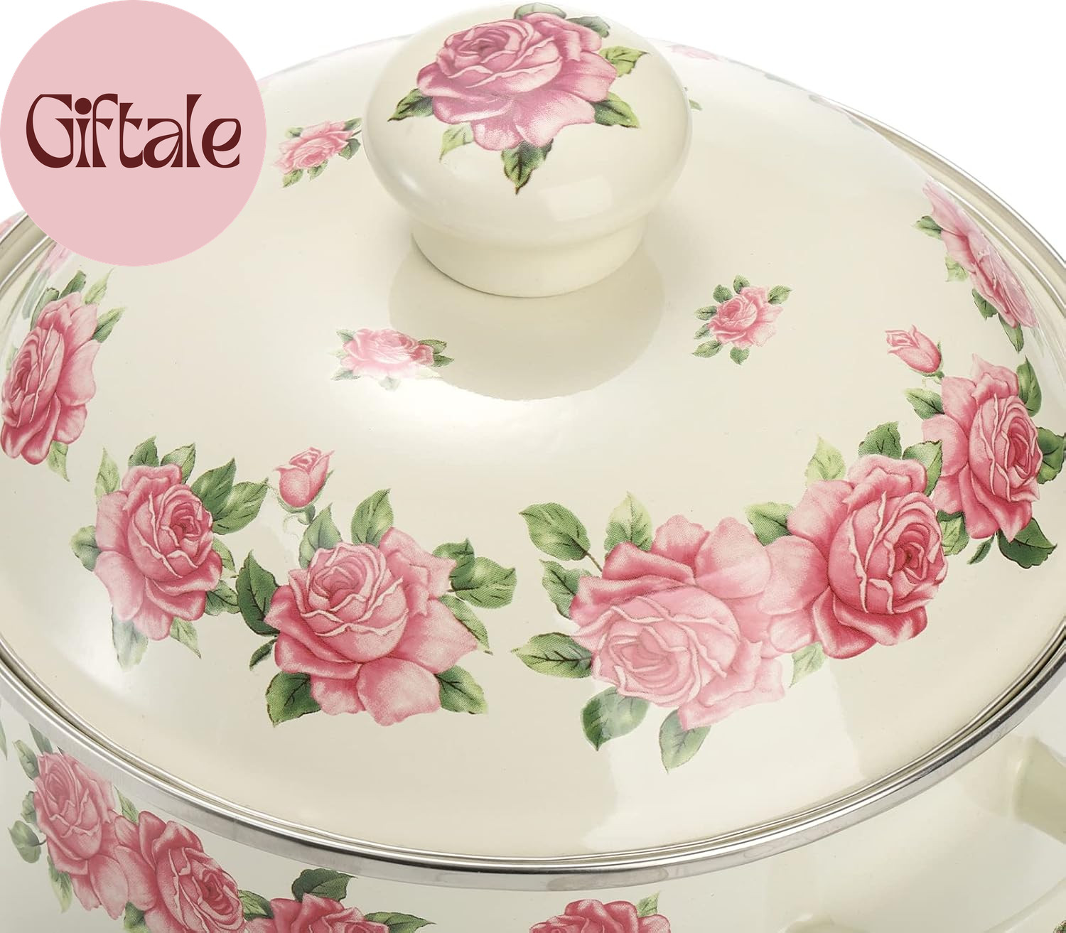 Enamel Stockpot with Lid, 2.8 Quart Retro Cooking Pot, Vintage Floral Stew Bean