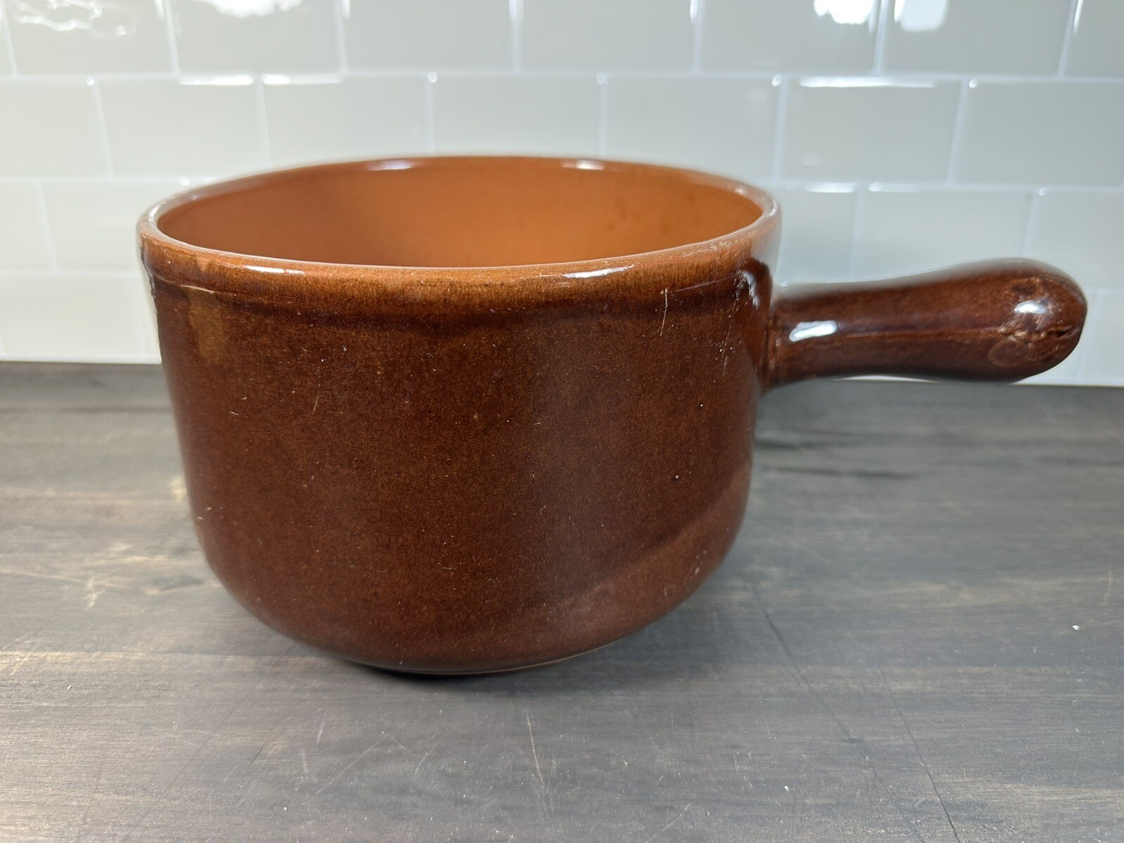 Vintage Hand Crafted 2 Quart Redware Ceramic Handled Sauce Pan Pot