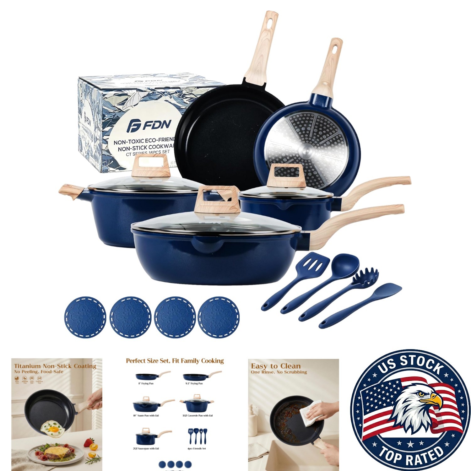 Versatile 16-Piece Titanium Pots and Pans Set – Perfect for Modern Kitchens