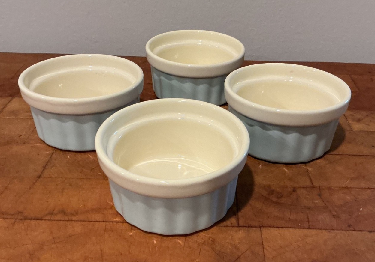 Set of 4 Light Blue & Cream 8 Ounce Ramekins Natural Elements from Kitchen Kraft