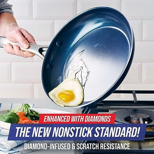Blue Diamond 12″ Nonstick Frying Pan with Lid, Diamond Infused PFAS & PTFE-Free