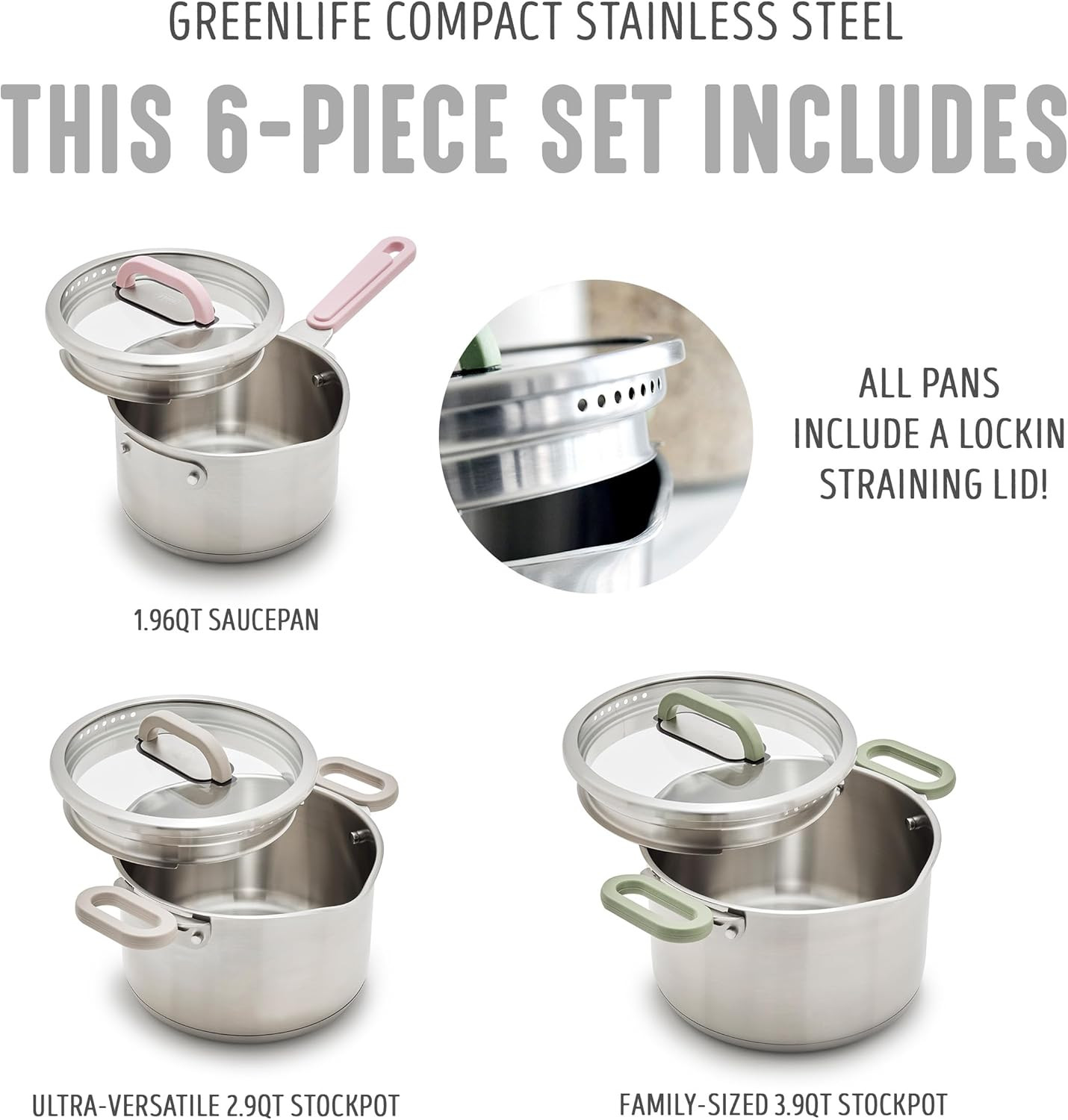 BK Twisting 6-Piece Stainless Steel Cookware Set with Strainer & Spouts