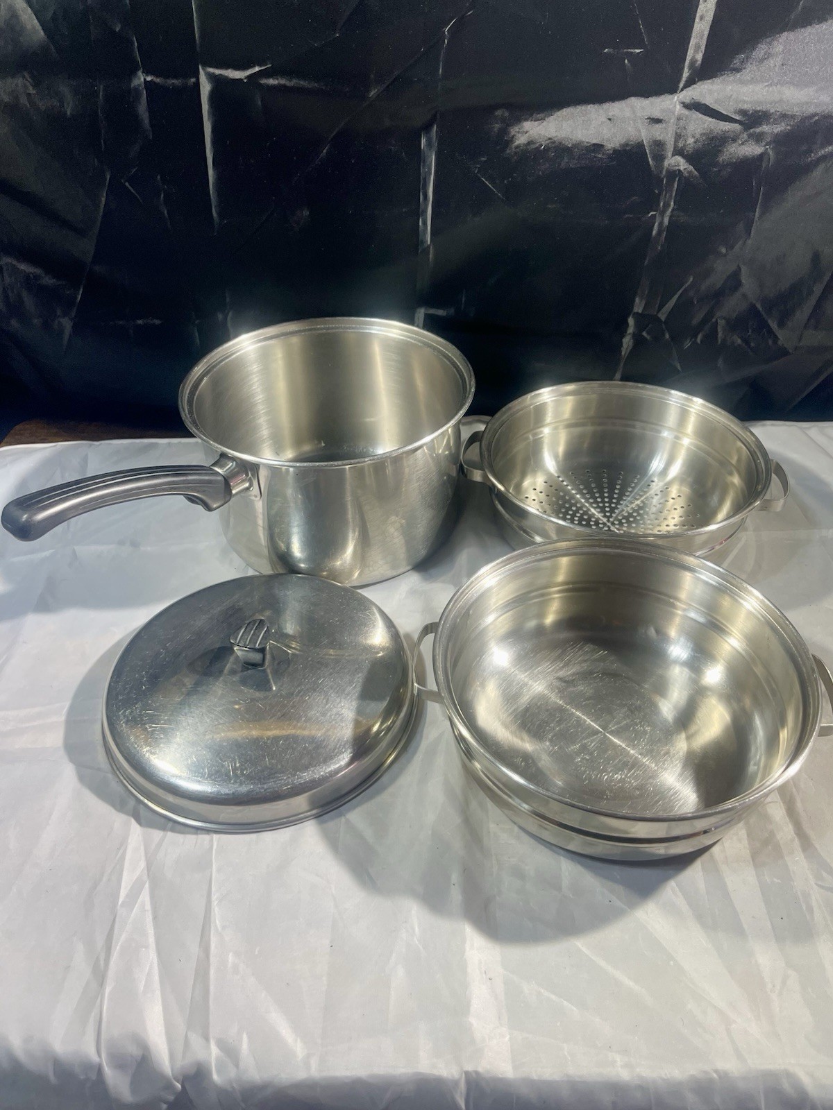 Vintage Carlton Ware Stainless Steel 3 Quart Pot + Broiler & Steamer Inserts
