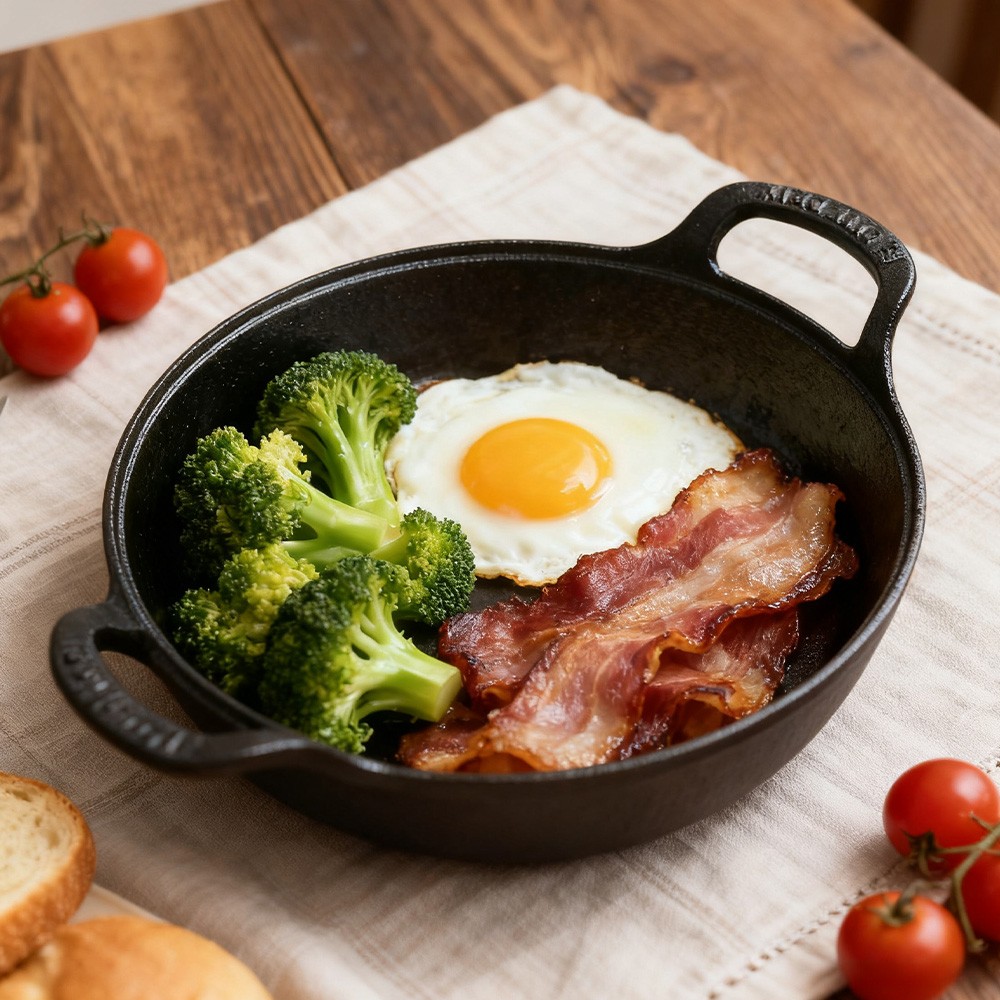 Cast Iron Wok with Handles Grilling Pan 20cm Non-stick Cooking Pot for Camping