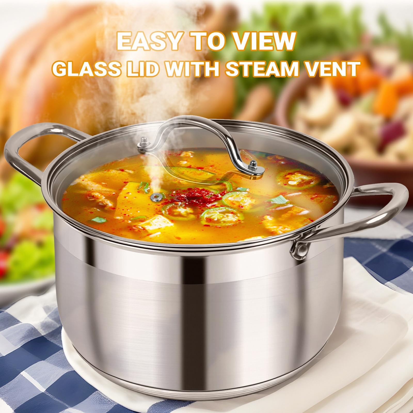 Stainless Steel Stock Pot – 5 Quart Heavy Duty Induction Cooking Pot with Vis…