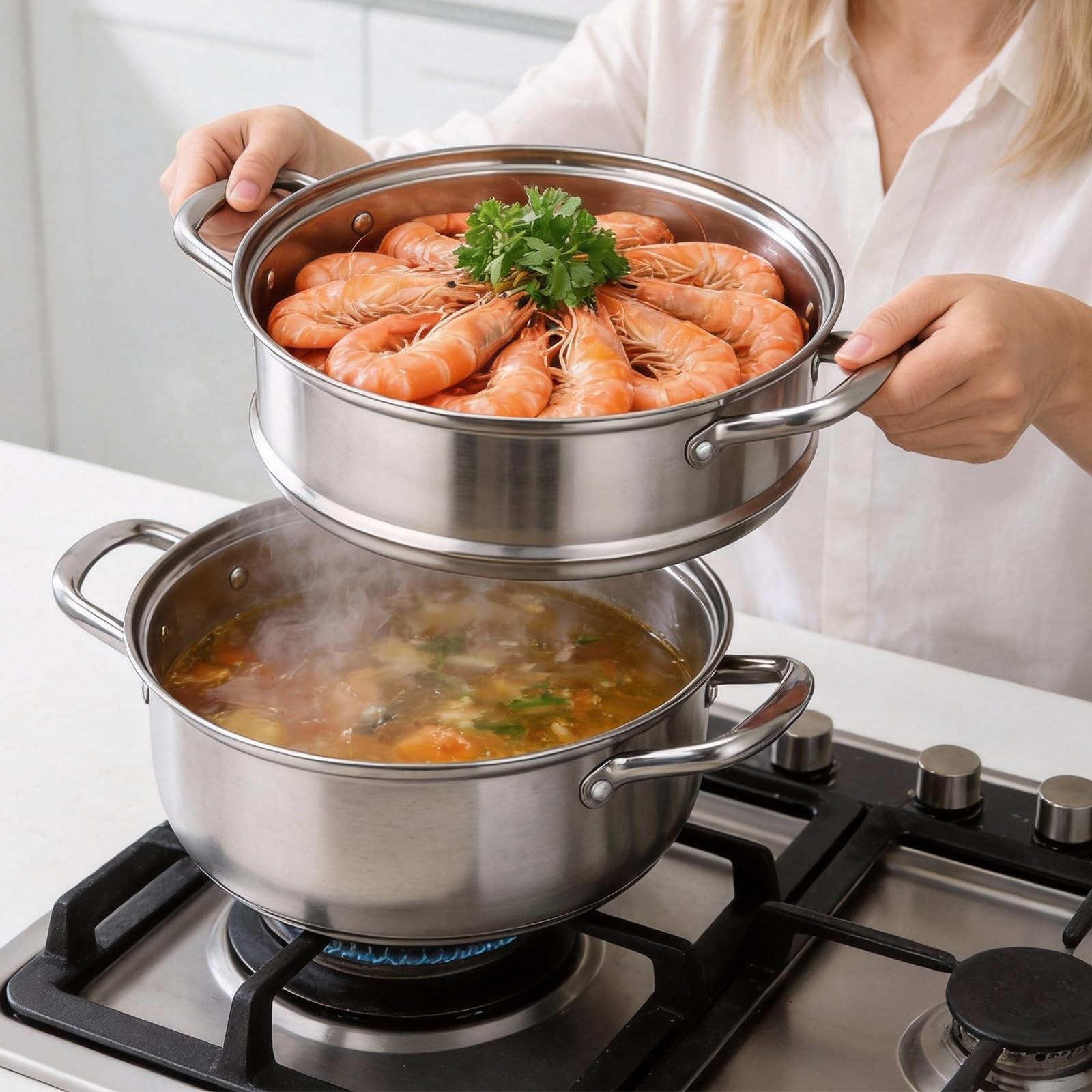 Chefbee Stainless Steel Steamer Pot – 3.2QT Steamer for Cooking with Food Bas…