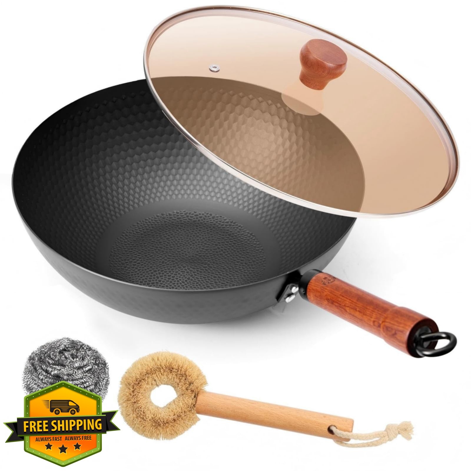 WANGYUANJI Carbon Steel Wok 12.6 Inch