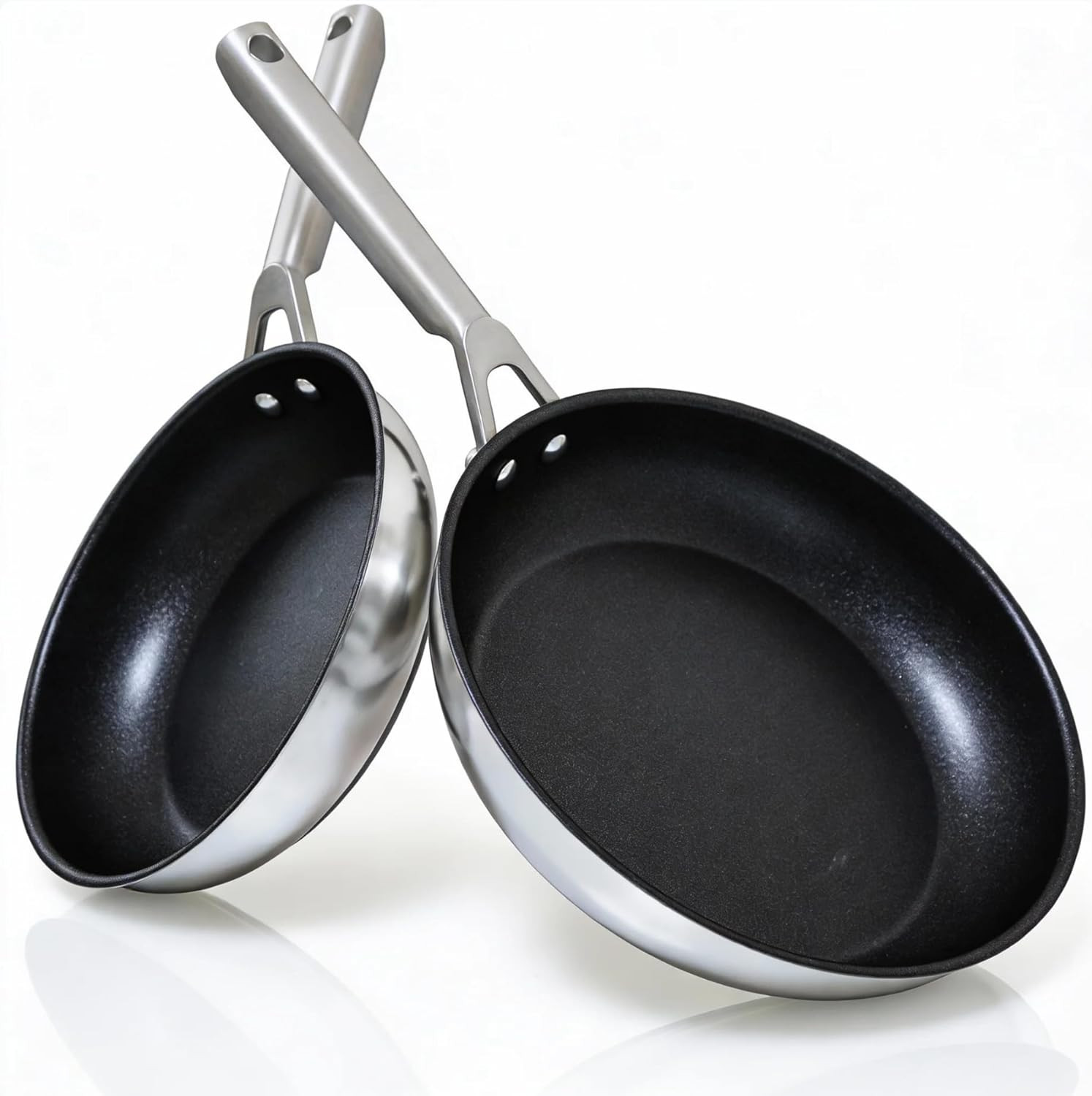 Non-Stick Stainless Steel Fry Pan Set, 8″ & 10″, Oven & Dishwasher Safe
