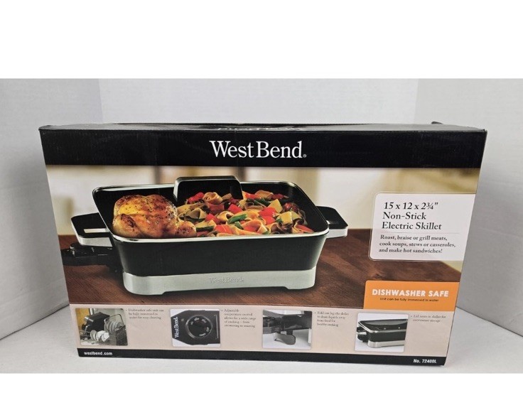 West Bend 15″ X12″Inch 2″X 3/4″ Deep Non-stick Electric Skillet NEW SEALED BOX