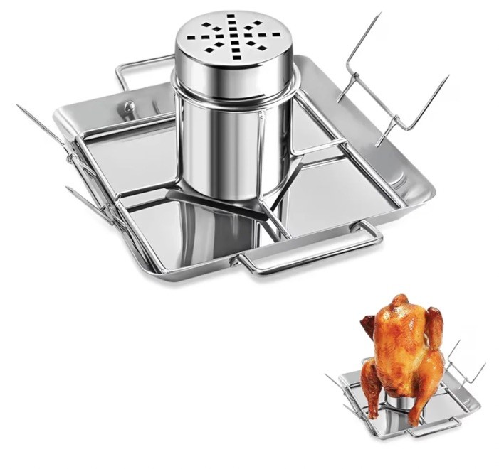 Beer Can Chicken Holder with Roasting Pan Set, 9”