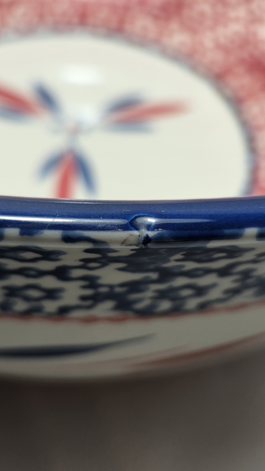 Temptations Tara Old World Red White Blue 4QT MIXING BOWL Firework Fetti 10¾”x4½
