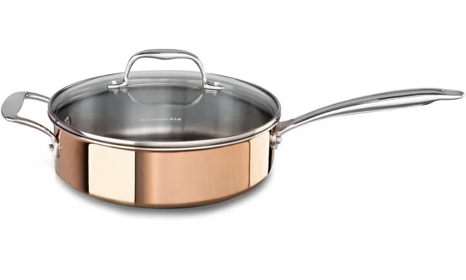 KitchenAid KCP35EHCP Tri-Ply Copper 3.5-Quart Saute W/Lid Cookware Satin Copper