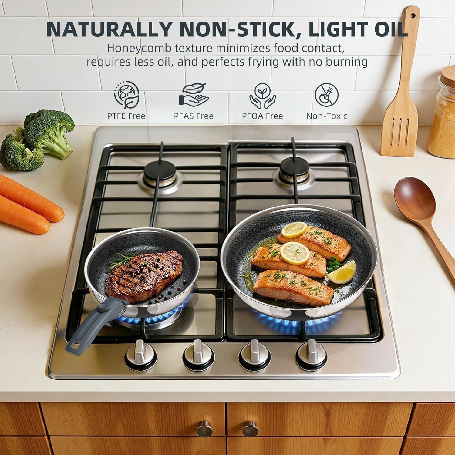 Ciwete Nonstick Frying Pan Set 3pc Stainless Steel Detachable Handle PFAS