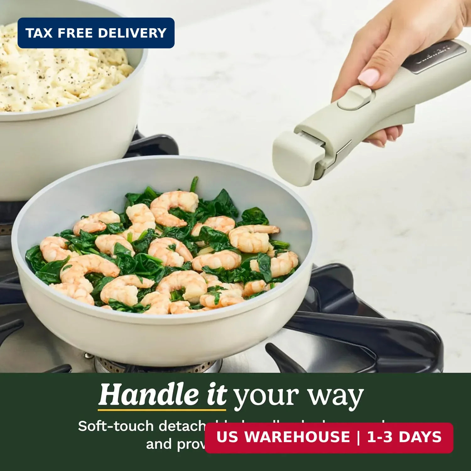 13-Pc ClickSmart Nonstick Detachable Handle Ceramic Cookware, Pots and