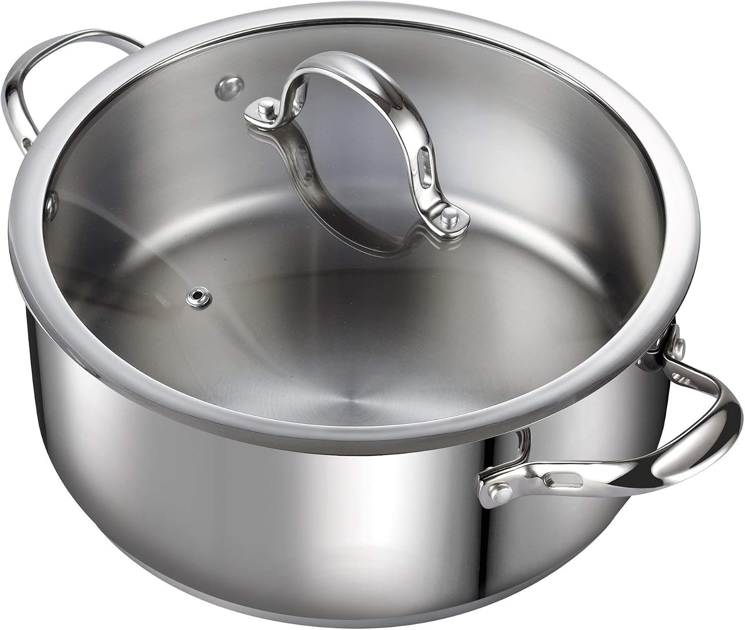 Classic 7-Quart Stainless Steel Dutch Oven Casserole W/ Glass Lid Large Dutch