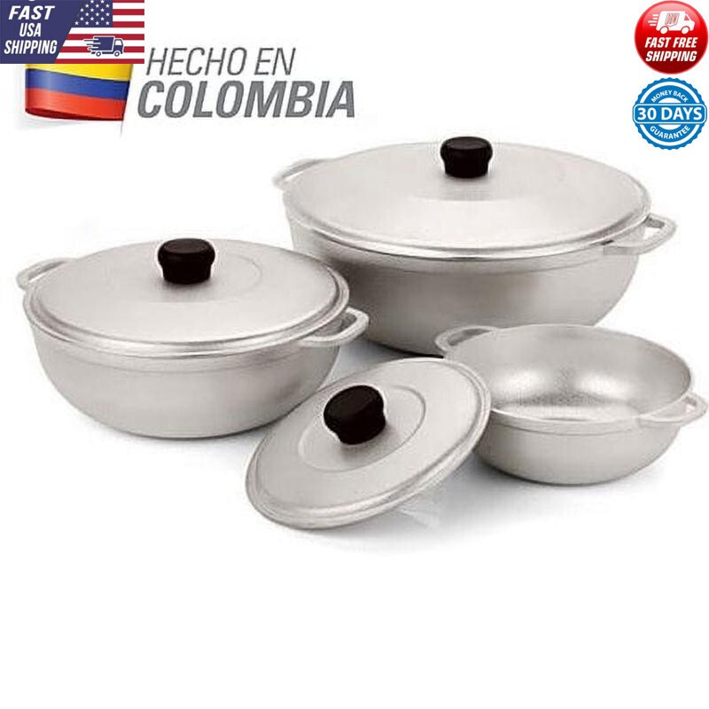 Colombian Cast Aluminum Caldero Cookware Set 3 Pcs Oven Safe Natural Finish New