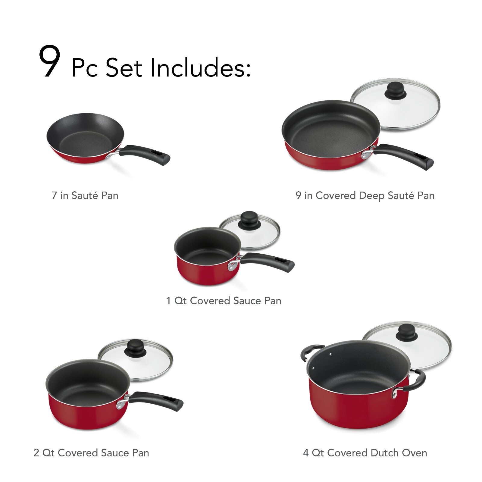 9 Piece Cookware Set Nonstick Pots and Pans Home Kitchen Cooking Non Stick NEW