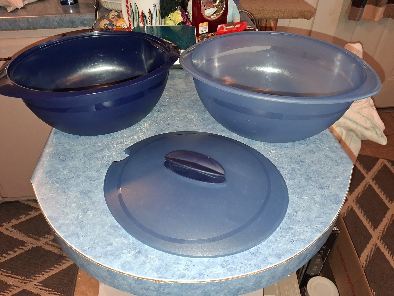 Tupperware 3pc Microwave Dark Blue Insulated Heat and Serve Store Bowl #4946A-4