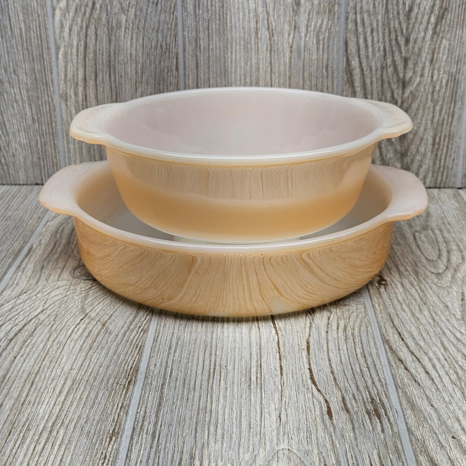 Vintage Anchor Hocking Fire King Peach Lustre 1 Qt Casserole & 8 Inch Pan Set