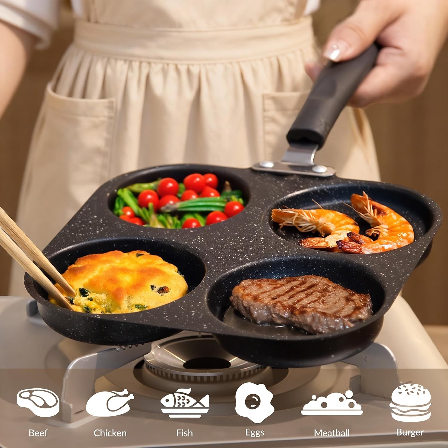 Egg Frying Pan, 4-Cup Nonstick Granite Omelette Skillet Pancake Pan and