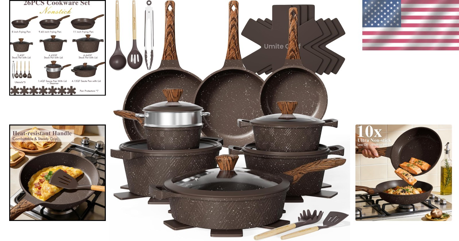 26-Piece Nonstick Cookware Set: Durable Die-Cast Aluminum & Effortless Cleanup