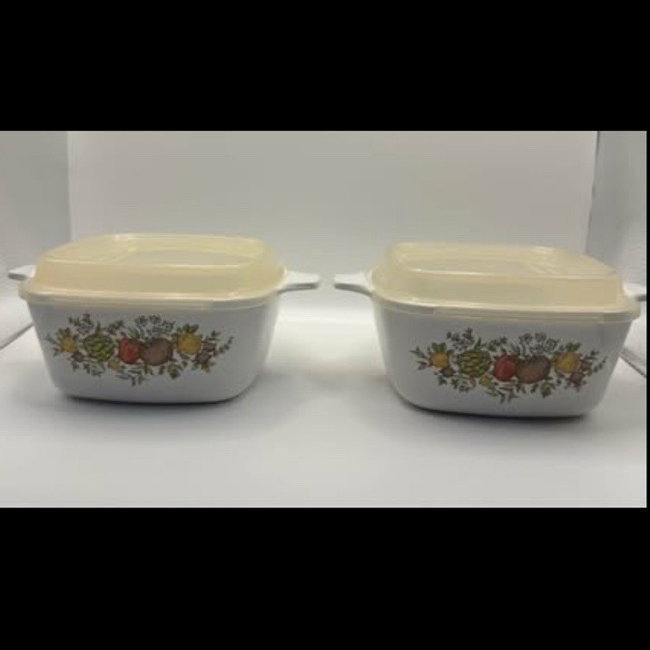 Slice of Life 2 Casserole Dishes w/ Lids 1 qt Microwaveable White/Beige