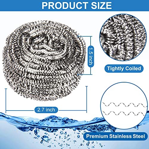 10 Pack Stainless Steel Scrubber, Stainless Steel-Pack of 10 Scrubbers Silver