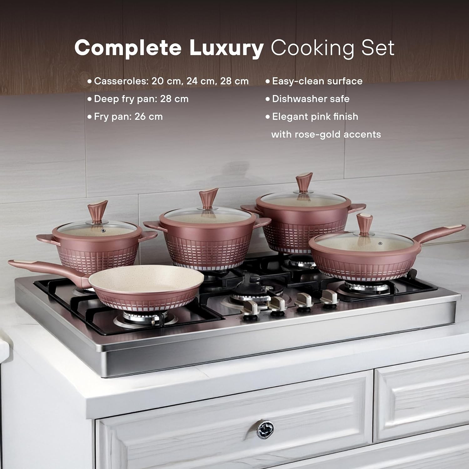 KOCHSTELLE Non-Stick Marble Cookware Set, 13Pieces, Rose Gold Cookware Set | Dur