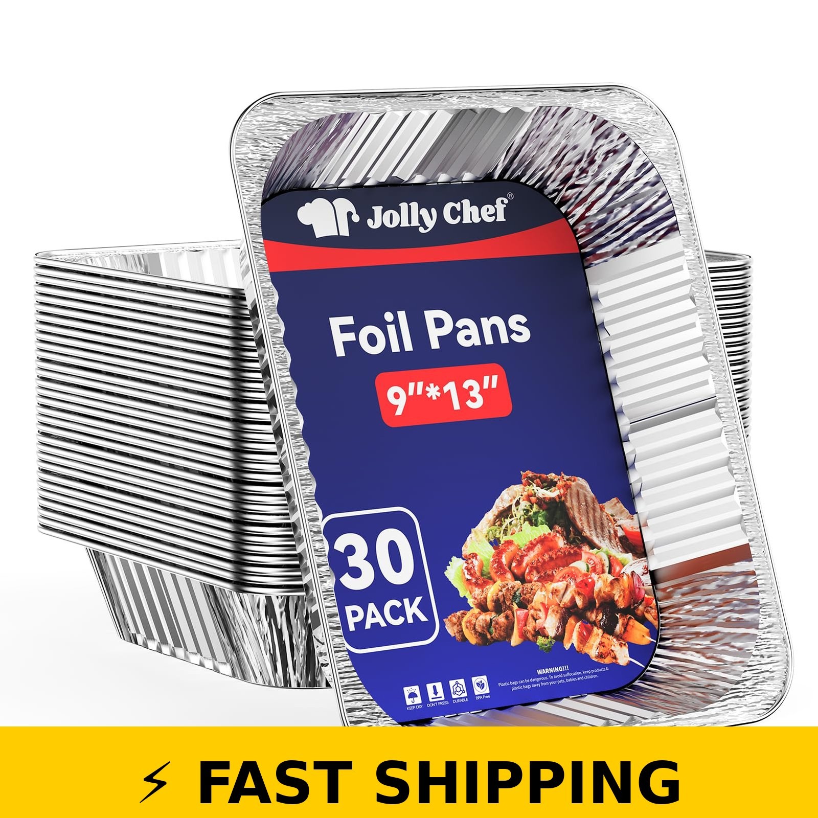 JOLLY CHEF 9×13 Aluminum Foil Pans (30 Pack) – Deep Disposable Pans