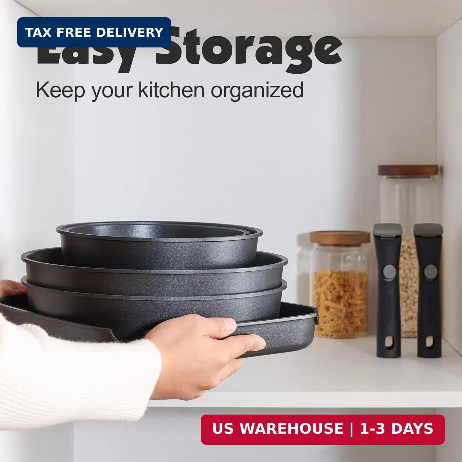 SENSARTE 17 Piece Pots and Pans Set, Nonstick Detachable Handle Cookware Set, In
