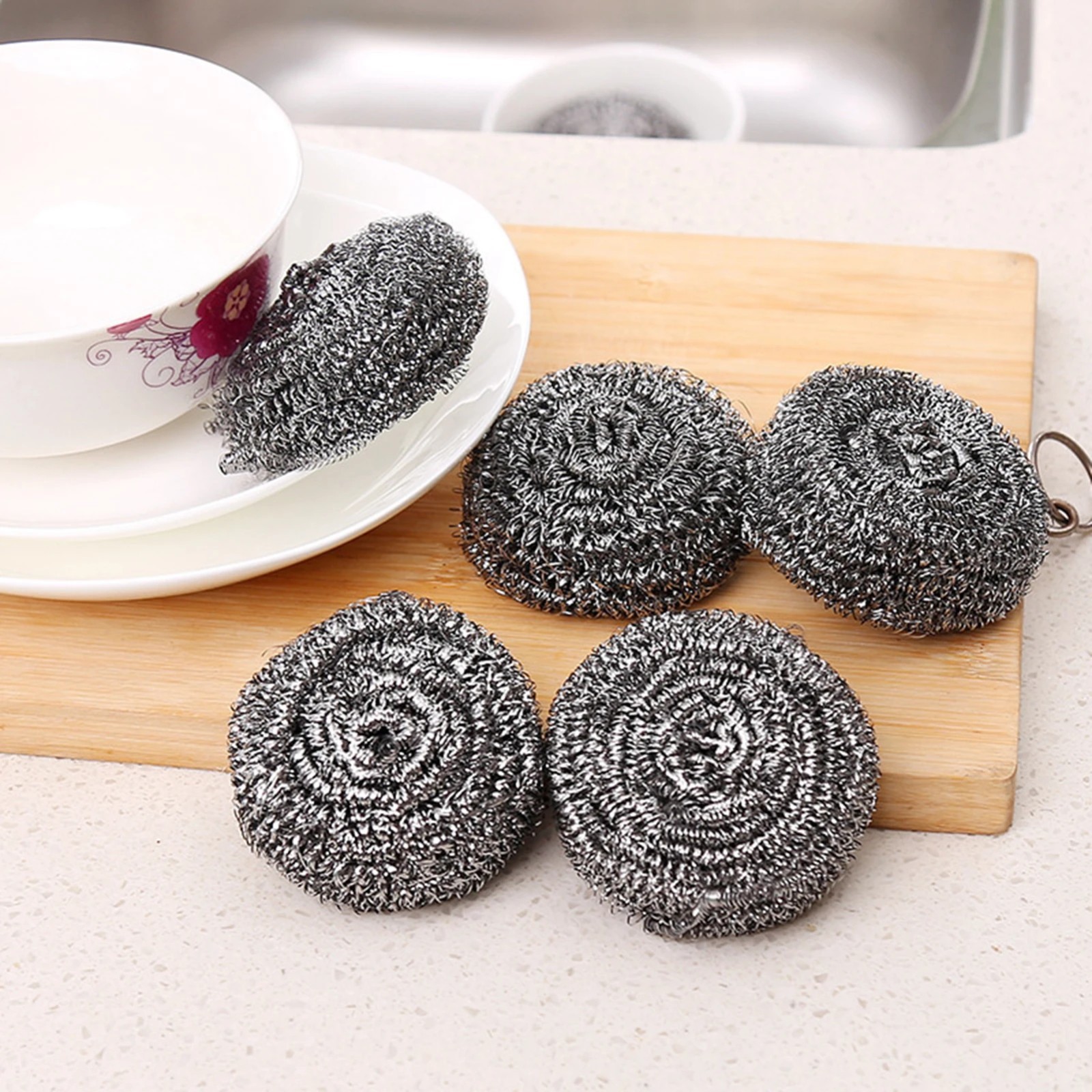 Stainless Steel Scourer Ball Rust-Free Kitchen Cleaning Brush for Pots Pans