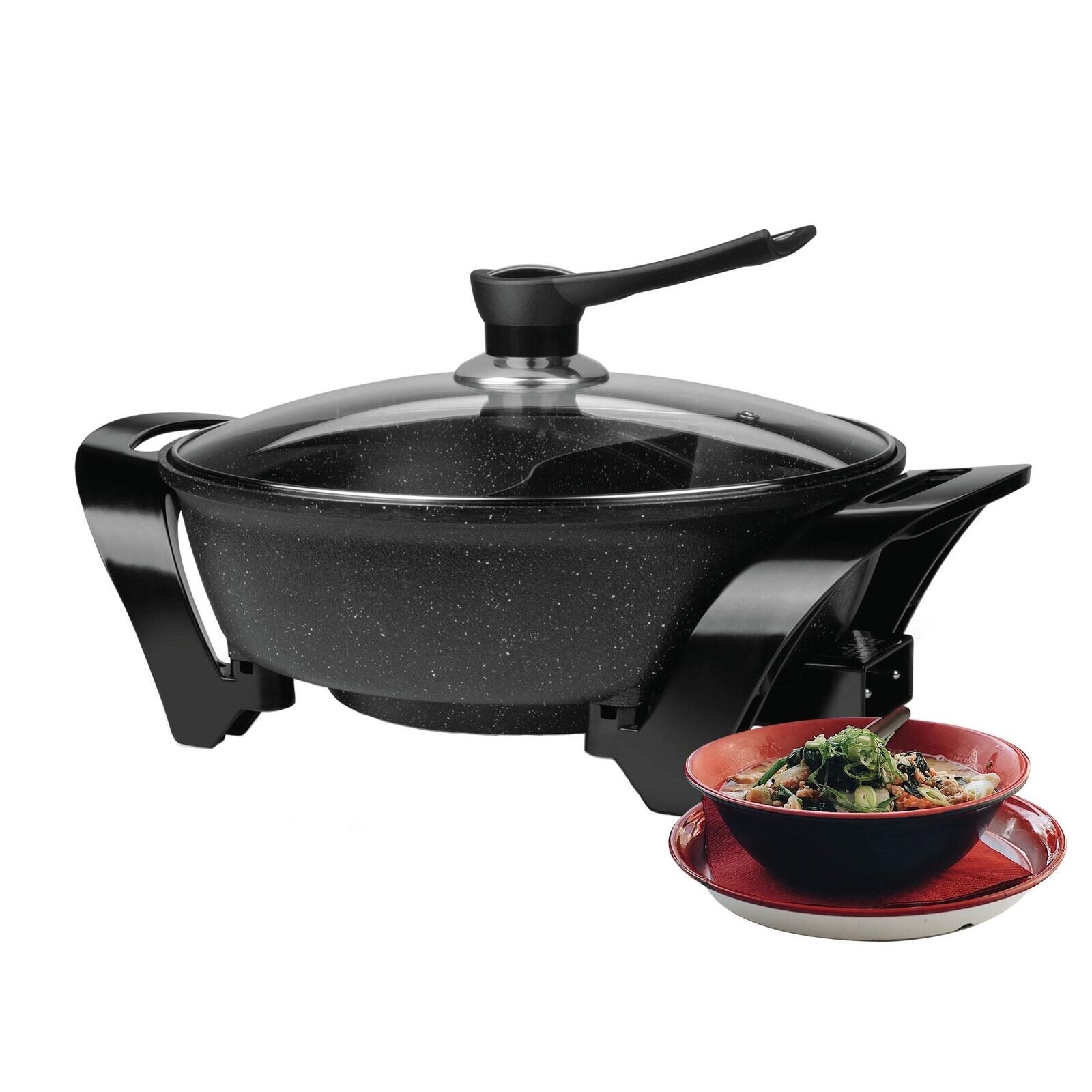 Brentwood SK-72BK Electric Non-Stick 6-Quart Shabu Pot with Divider Black