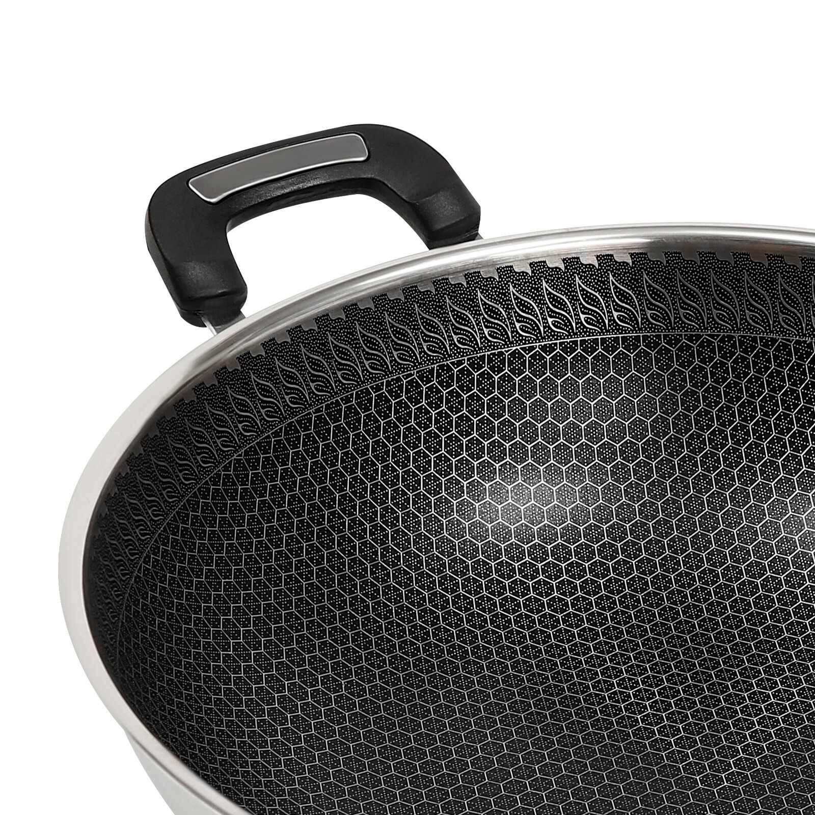 Large Honeycomb Wok Pan with Lid & Stainless Steel Steamer Cooking Pot Nonstick