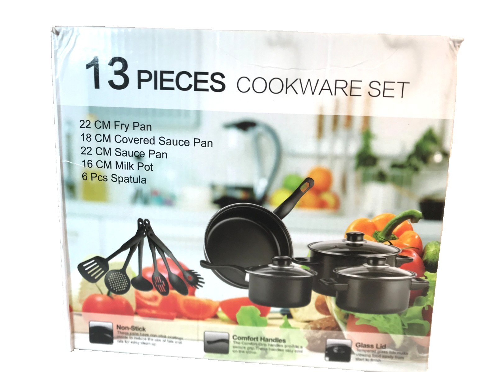 Non-Stick Cookware Set Black Pots Pans Kitchen Cooking Set Kit 7 Piece