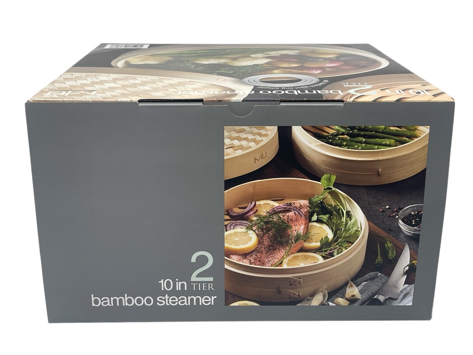 MIU 10″ 2-Tier Bamboo Steamer Basket With Stainless Steel Ring Adapter Dim Sum
