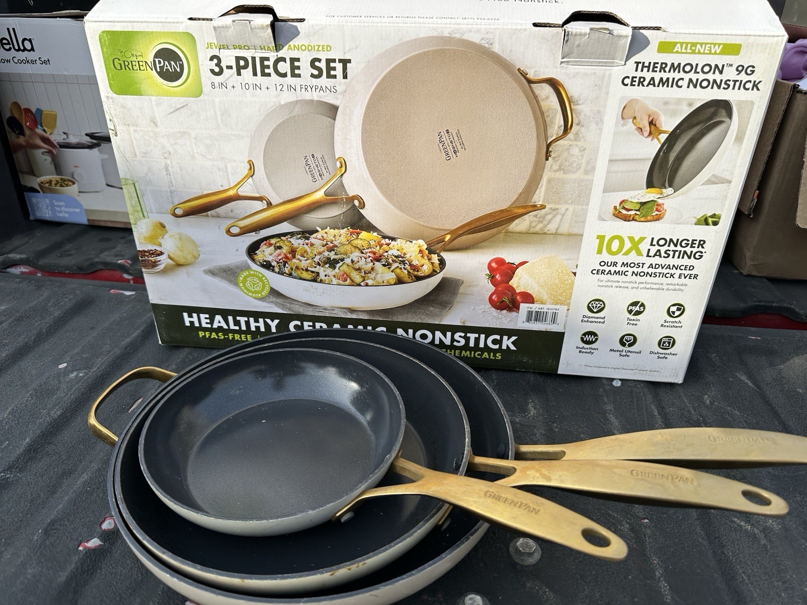 GreenPan Jewel Pro Ceramic Nonstick 3-Piece Fry Pan Set- USED