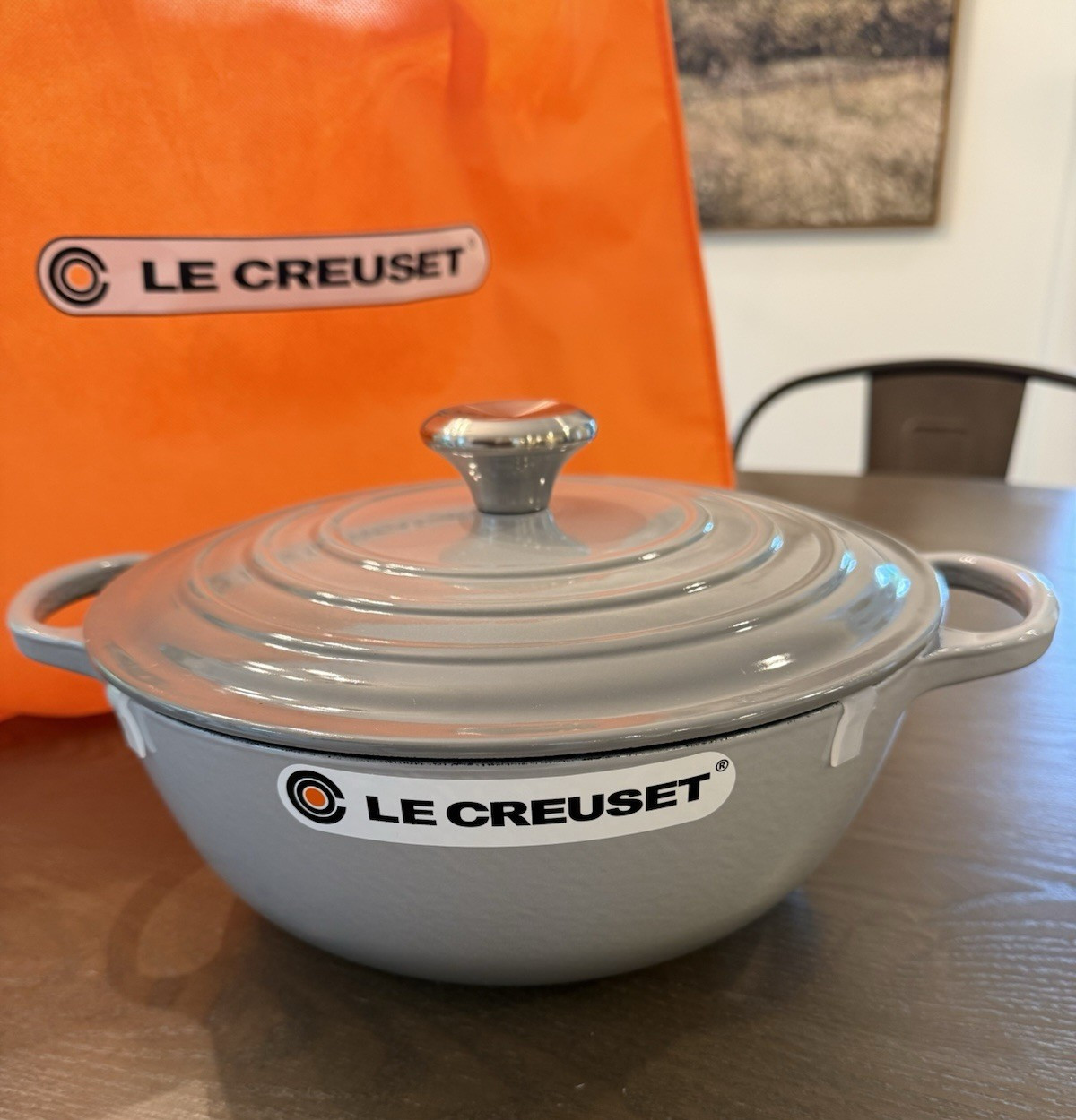 NEW Le Creuset Signature Marmite 26cm 4.5 qt Soup Pot Mist Gray Cast Iron Round