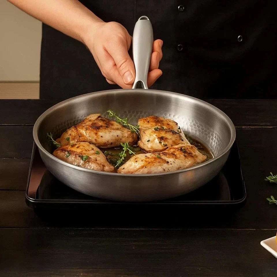 Pure Titanium Hammered Frying Pan with Lid, 12 Inch Skillet, No Coating Cookw…
