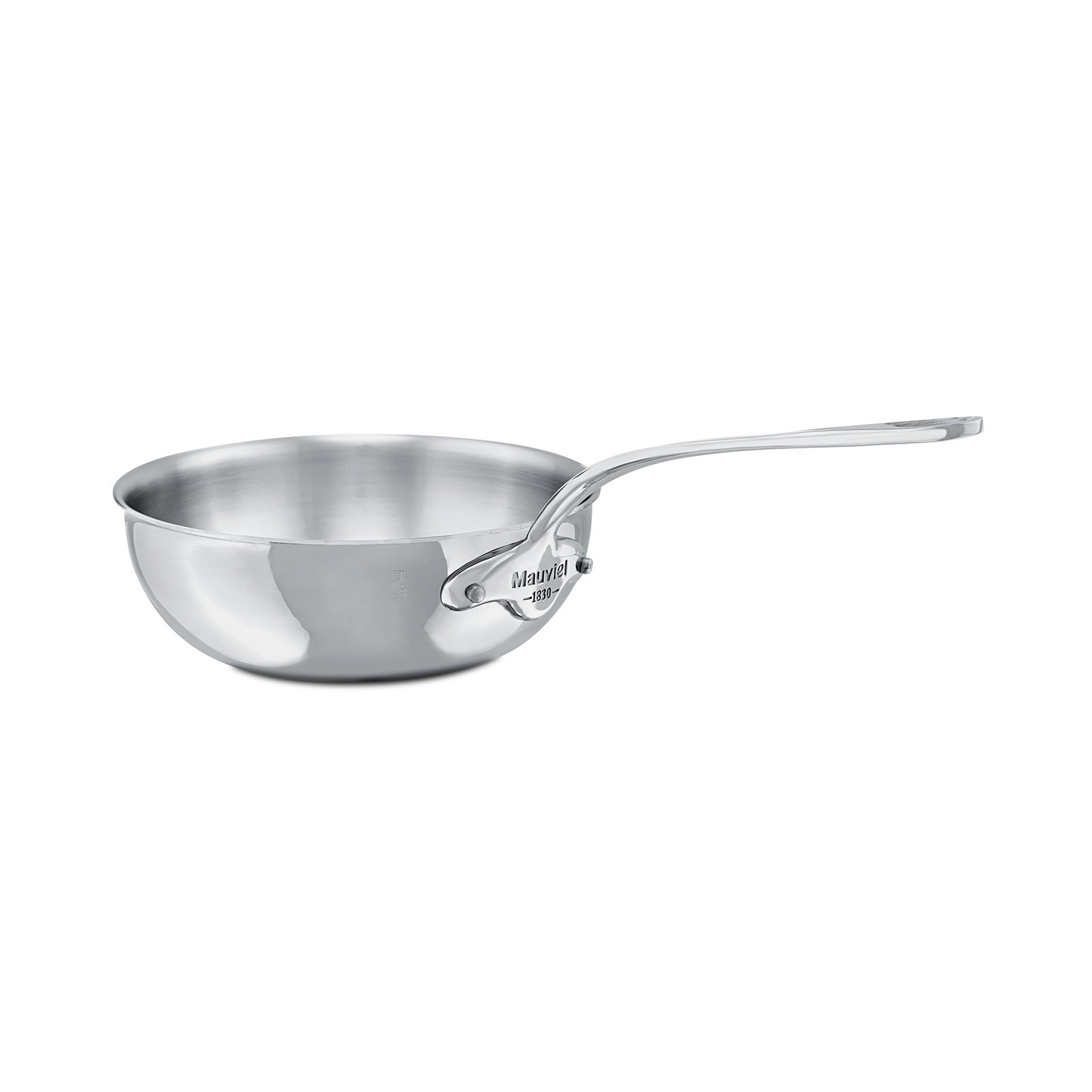 Mauviel M’Cook 2.1 qt. Stainless Steel Curved Splayed Saute Pan with Lid