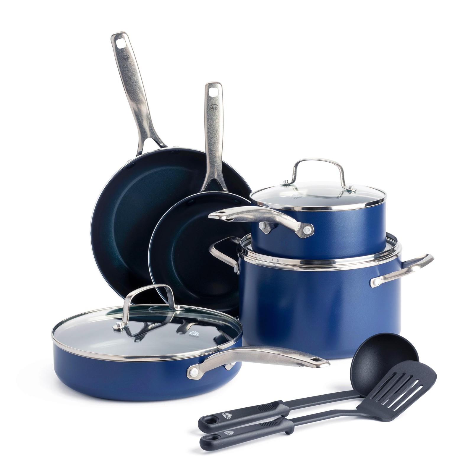 Blue Diamond 10 Piece Nonstick Cookware Set, Diamond Ceramic Pots & Pans, Dis…
