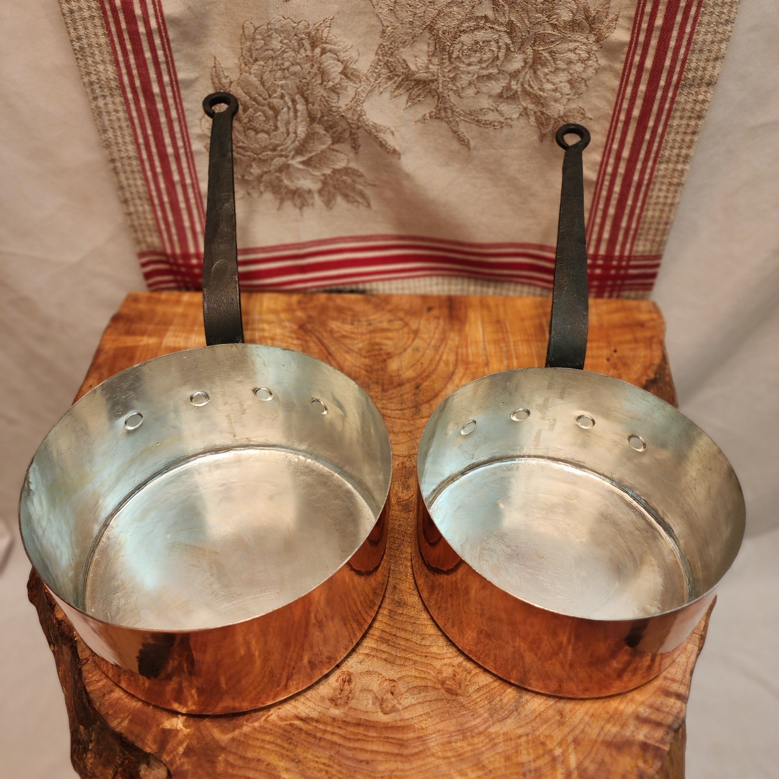 Antique Five Piece Set of Copper Saucepans 12-20cm 4.75-8 inch diameters 9.5lb