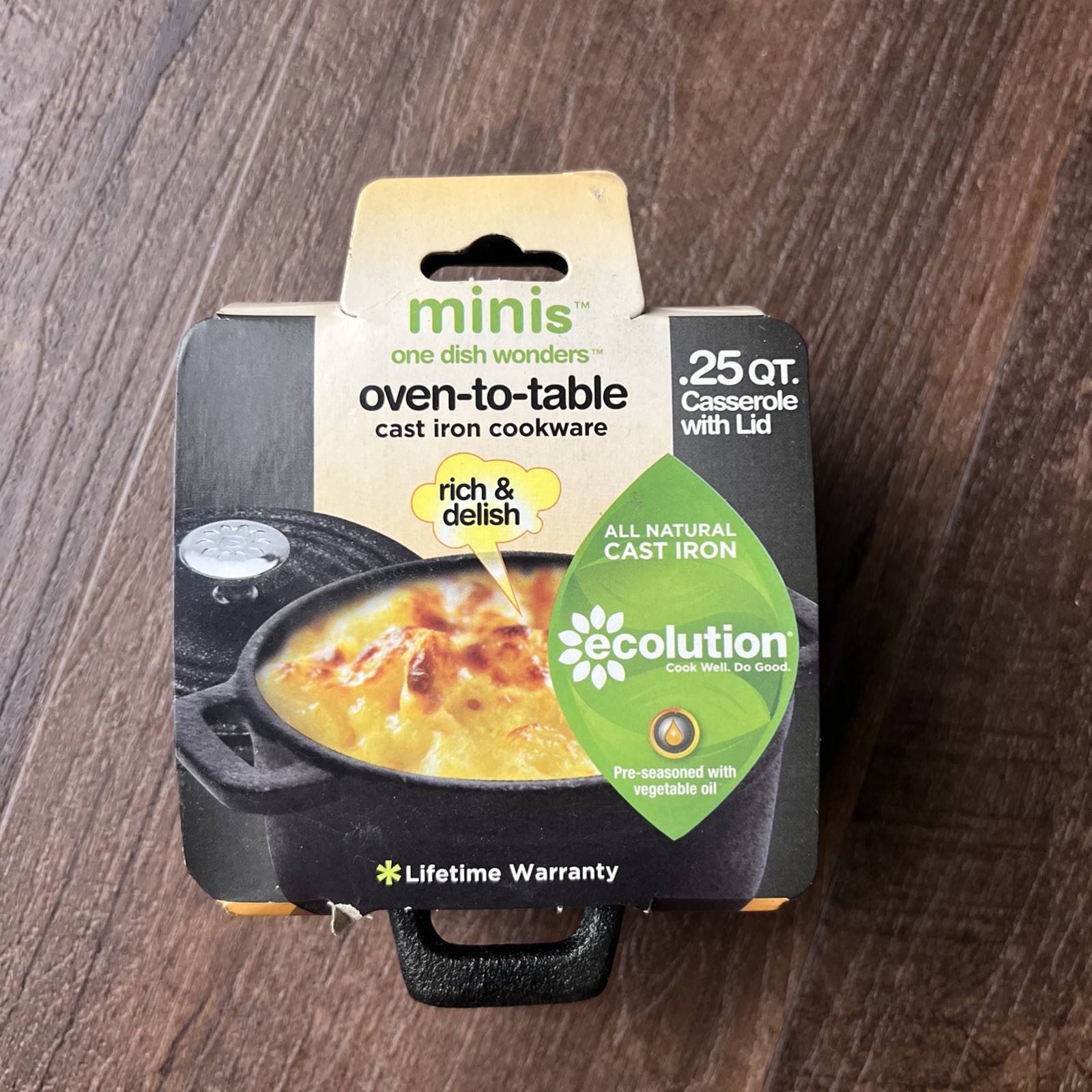 Ecolution .25 QT Casserole With Lid. Oven To Table Cast-Iron Cookware. Minis