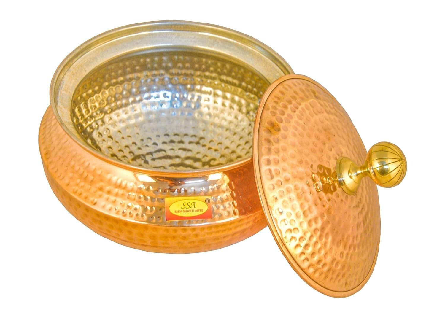 Copper Tin Lining Hammered Biryani Handi Chaffing Dish Pan with Lid (5 Liters)