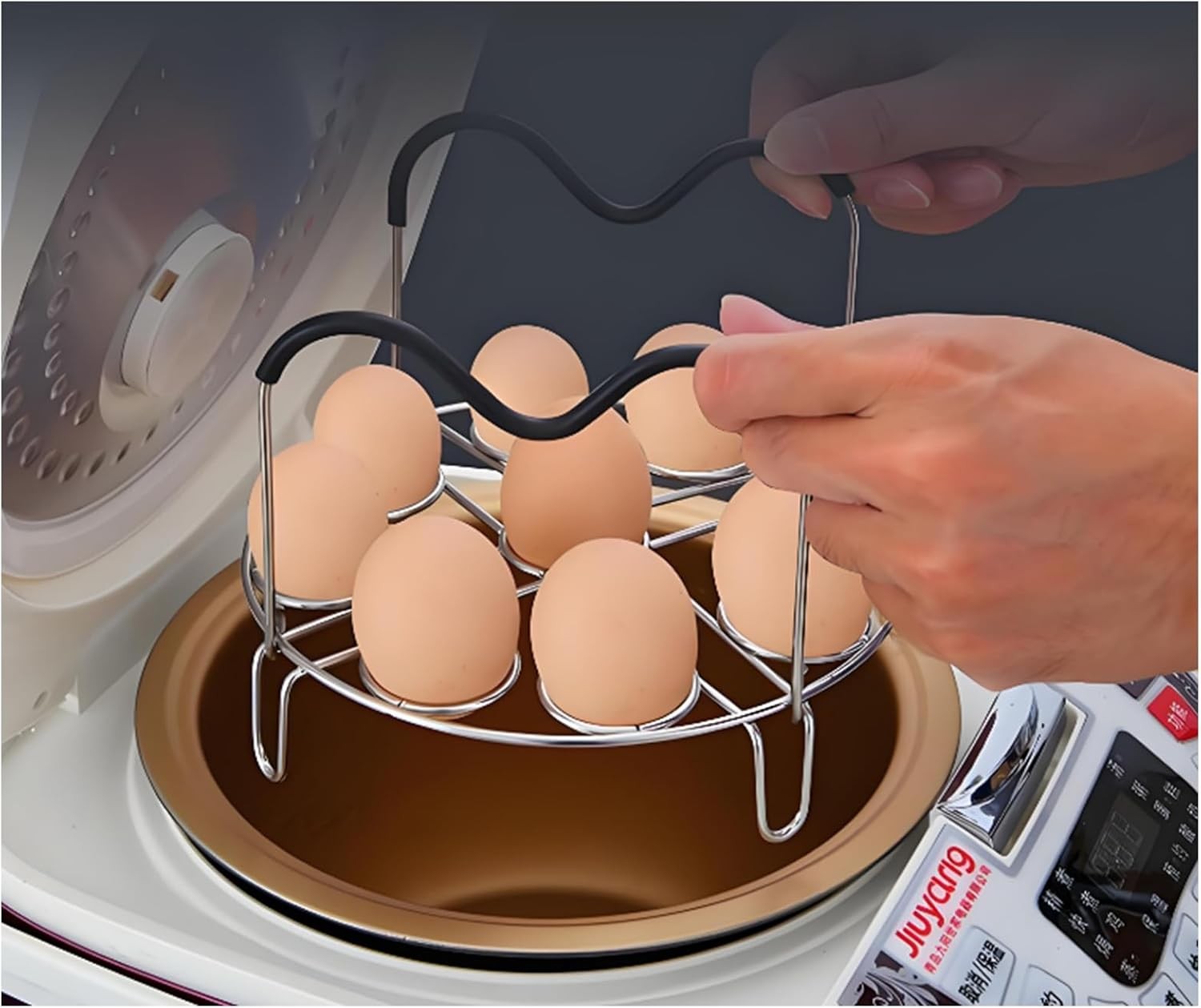 19.5cm/7.68inch Silver Egg Steamer Rack Trivet with Heat Resistant Silicone